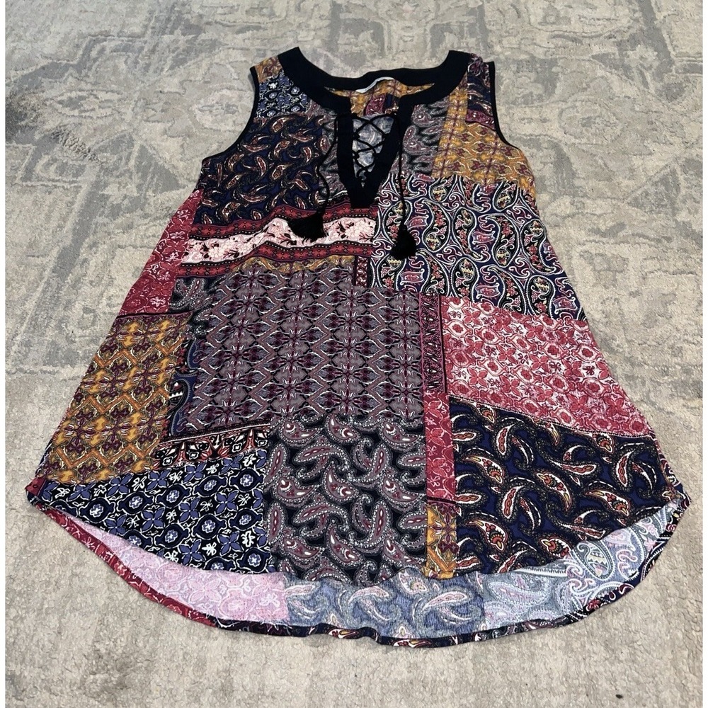 John Mark Sleeveless V Neck‎ Shirt Blouse Womens  Sz medium Boho Multi Tassel